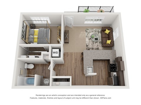 Floor plan for 1 bed, 1 bath, 525 sqft